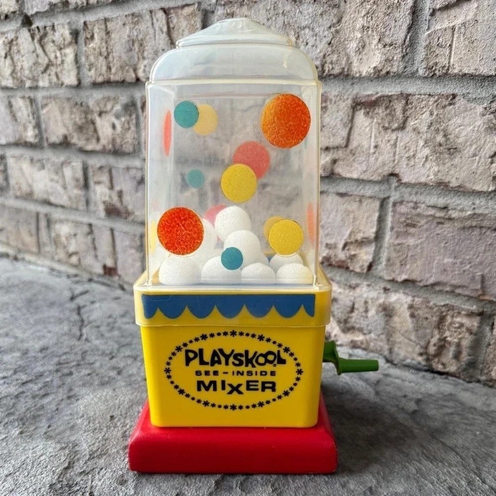 Playskool See-Inside Mixer Toddler Toy Yellow Vintage Good Manual Crank 9in